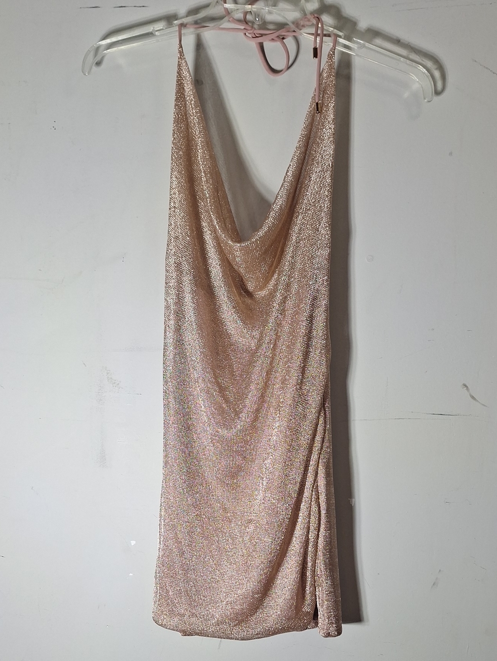 Hello Molly Metallic Rose Gold Cowl Neck Mini Dress - Picture 2 of 8